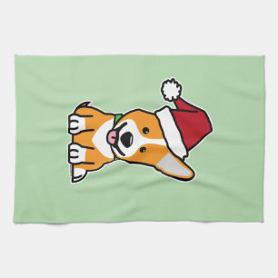 Linge De Cuisine chiot Corgi Pembroke Welsh chapeau de Père Noël de