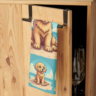 Linge De Cuisine Chiot doré mignon sur une scène de plage ensoleill