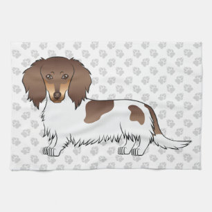 Linge De Cuisine Chocolat & Tan Piebald Cheveux longs Dachshund & P
