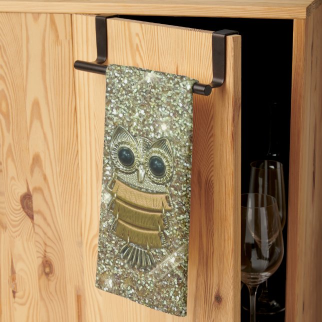 Linge De Cuisine Chouette à bijoux en or (Pliage en tiers)