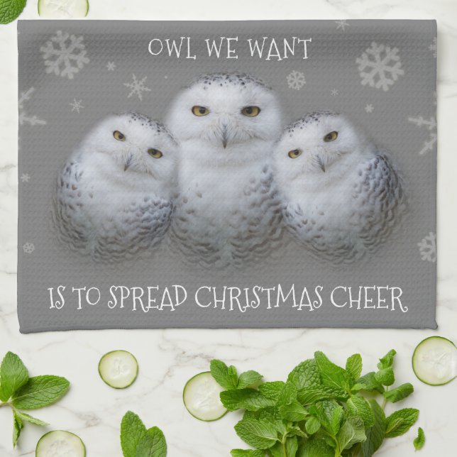 Linge De Cuisine Chouette Nous Voulons Étendre Noël Cheer Chouette  (Plié)