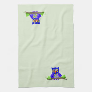 Linge De Cuisine Chouette Sage Bleue