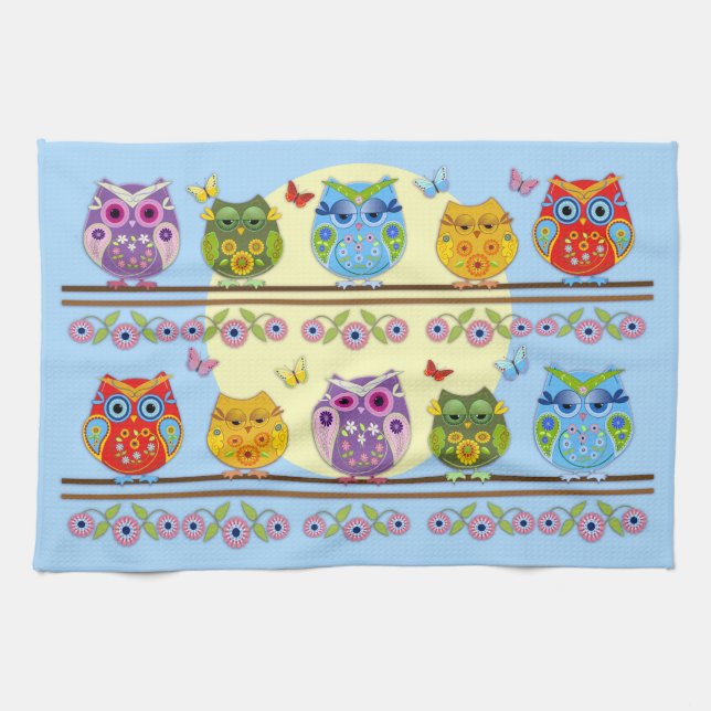Linge De Cuisine Chouettes d'été jolies et colorées (Horizontal)