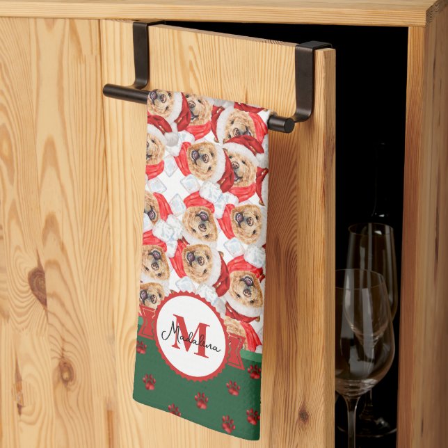 Linge De Cuisine Chow Chow Motif Monogram Chien de Noël (Pliage en tiers)
