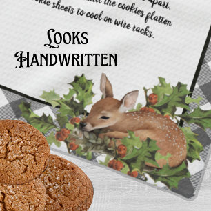 Linge De Cuisine Christmas Deer Holy Recipe Keepsaké Grey Plaid