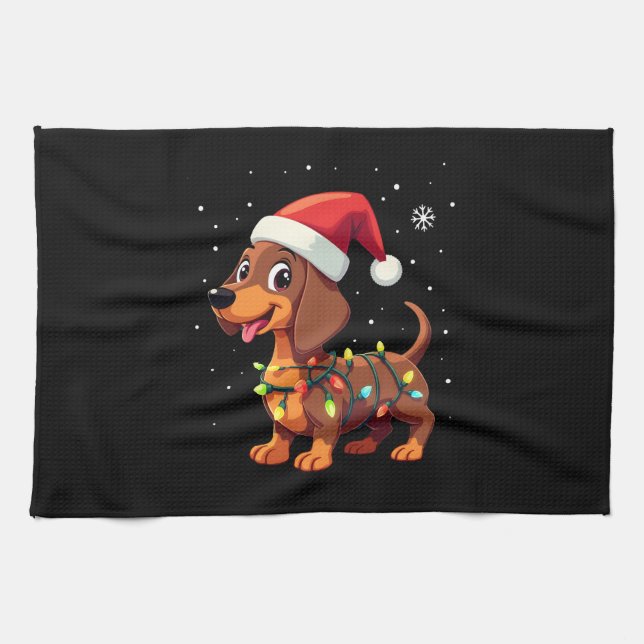 Linge De Cuisine Christmas Dog Dachshund Santa Xmas Wiener 3 (Horizontal)