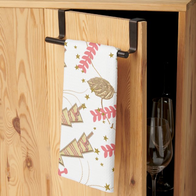 Linge De Cuisine Christmas Gold Trees Kitchen Towels (Pliage en tiers)