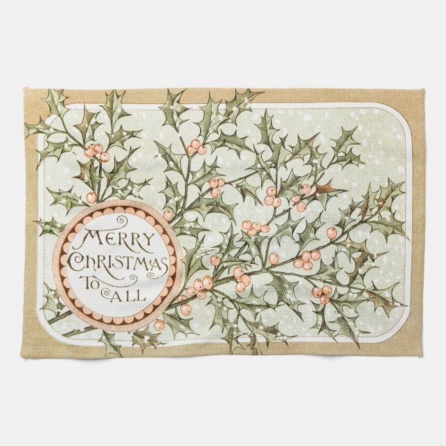 Linge De Cuisine Christmas Holly Jolie Antique Salutation (Horizontal)