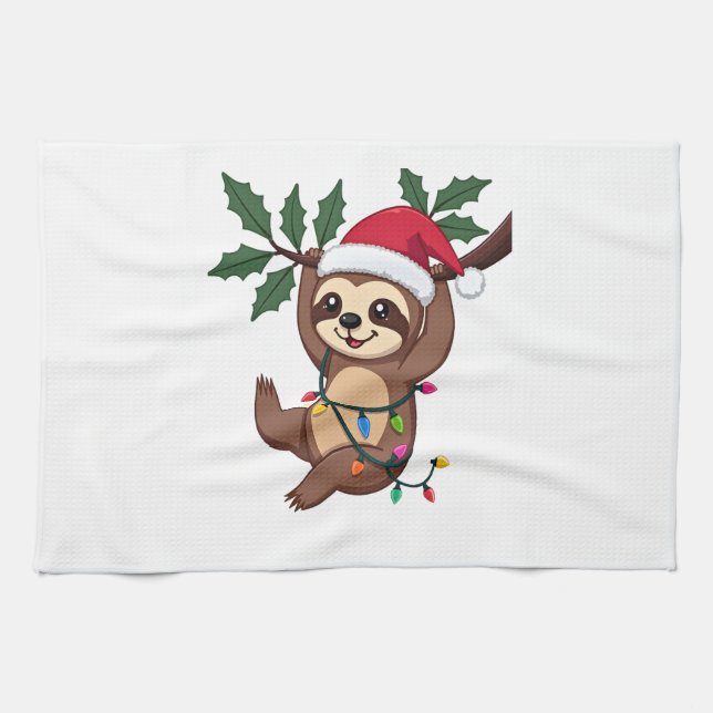 Linge De Cuisine Christmas Lights Sloth Wearing Xmas Hat - Sloth Lo (Horizontal)