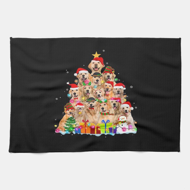 Linge De Cuisine Christmas Pajama Golden Retriever Tree Xmas Gift D (Horizontal)