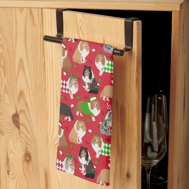 Linge De Cuisine Christmas Shelter Shetland Sheepdog (Pliage en tiers)
