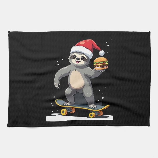 Linge De Cuisine CHRISTMAS SLOTH Funny Christmas Skateboard Sloth ( (Horizontal)