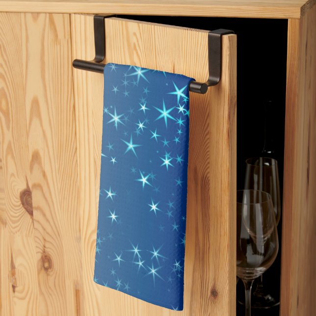 Linge De Cuisine Christmas Sparkles Stars Blue Sky (Pliage en tiers)