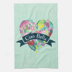 Linge De Cuisine Ciao Bella Cute Coeur Floral avec Fleurs Tropicale