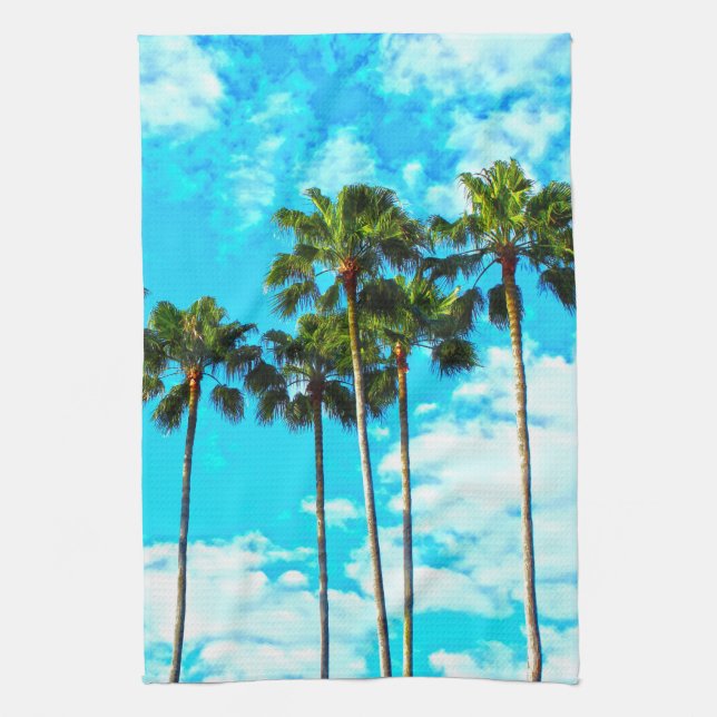 Linge De Cuisine Ciel bleu de palmiers tropicaux frais (Vertical)
