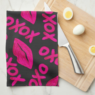 Linge De Cuisine Citation XOXO noir Neon rose lèvres Motif