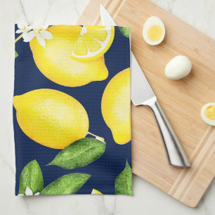 Linge De Cuisine Citron Motif bleu marine