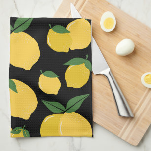 Linge De Cuisine Citron Motif Fruit Rétro Jaune sur Noir