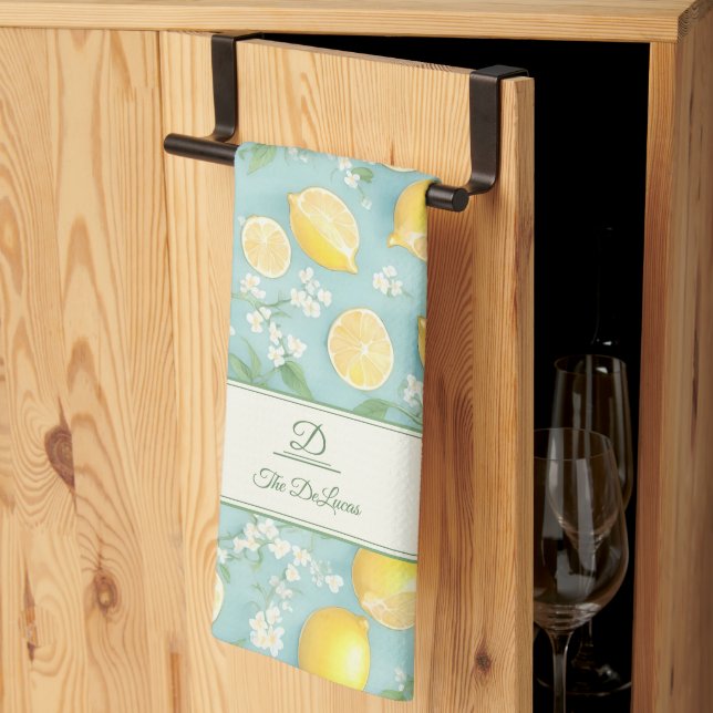 Linge De Cuisine Citrons Aquarelle Monnaie Nom personnalisé Citron (Pliage en tiers)