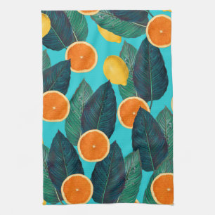 Linge De Cuisine citrons et oranges turquoises