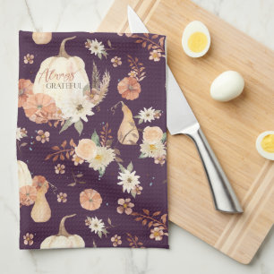 Linge De Cuisine Citrouille Automne Feuilles BOHO Floral Aquarelle