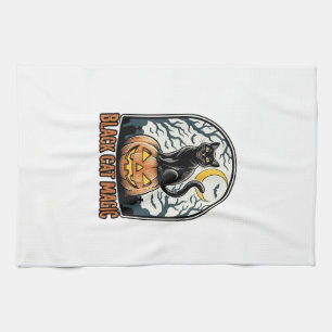Linge De Cuisine Citrouille Chat Noir Gravure Halloween Vintage_1