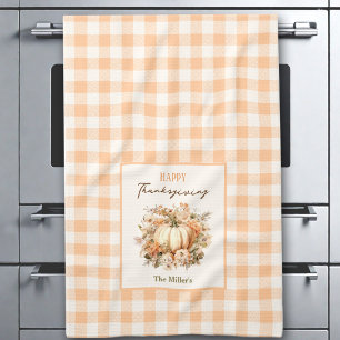 Linge De Cuisine Citrouille de Thanksgiving En vichy Pastel Orange