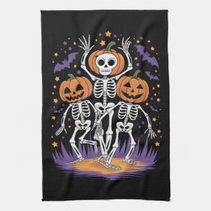 Linge De Cuisine Citrouille d'Halloween squelette dansant 