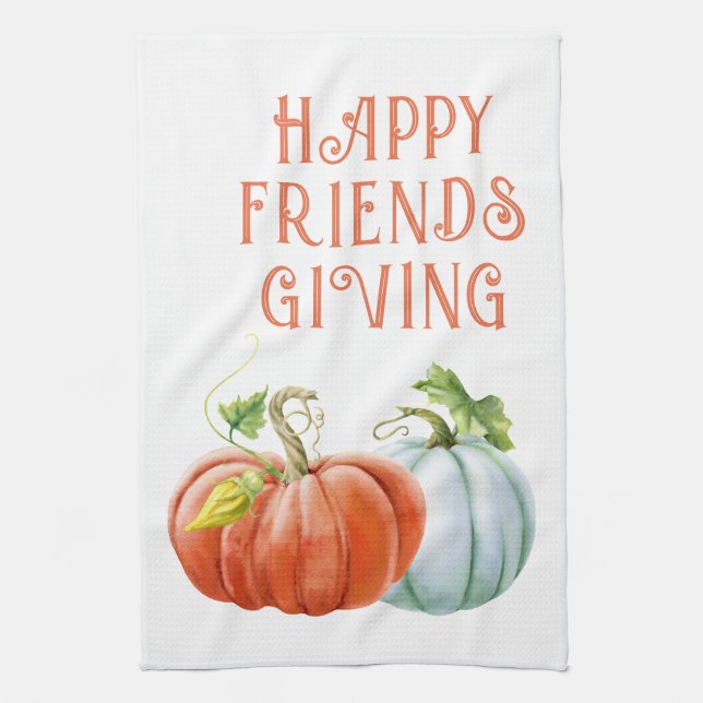 Linge De Cuisine Citrouille Happy Friendsgiving brûlé orange chute (Vertical)