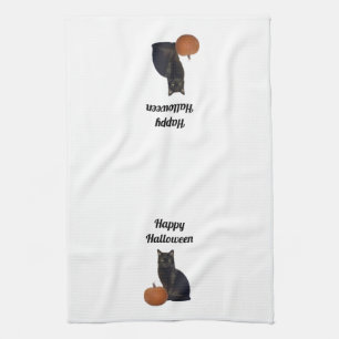 Linge De Cuisine Citrouille orange et chat noir Halloween heureux
