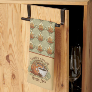 Linge De Cuisine Citrouille Spice Coffee Art et Feuilles d'automne