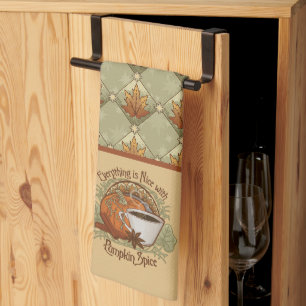 Linge De Cuisine Citrouille Spice Coffee Art et Feuilles d'automne