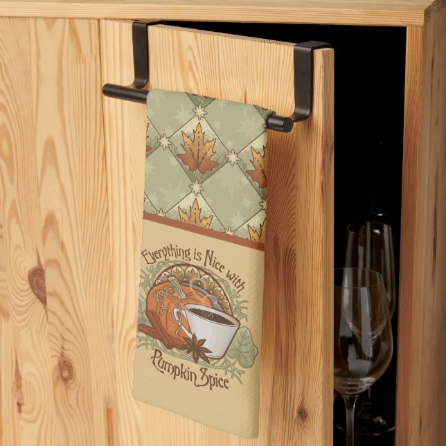 Linge De Cuisine Citrouille Spice Coffee Art et Feuilles d'automne  (Pliage en tiers)