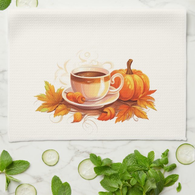 Linge De Cuisine Citrouilles d'aquarelle et café (Plié)