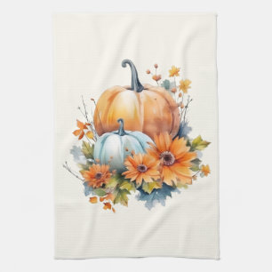Linge De Cuisine Citrouilles d'automne avec Fleurs et Foliage