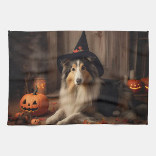 Linge De Cuisine Citrouilles de Shetland Sheepdog Halloween effraya