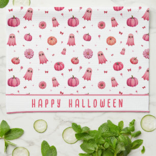 Linge De Cuisine Citrouilles d'Halloween rose personnalisé