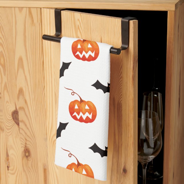 Linge De Cuisine Citrouilles et chauves-souris d'Halloween, Trou ou (Pliage en tiers)