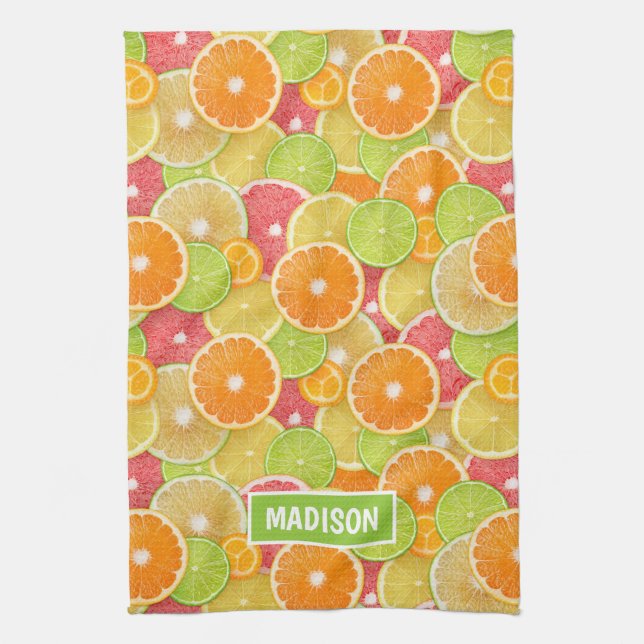Linge De Cuisine Citrus coloré nom personnalisé (Vertical)