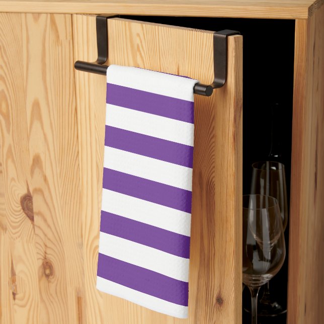Linge De Cuisine Clair Purple et Blanc Horizontal rayé (Pliage en tiers)