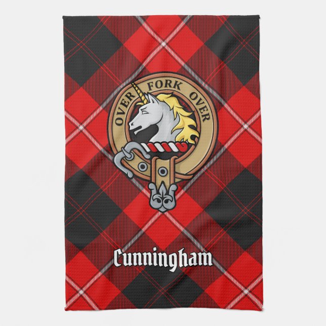 Linge De Cuisine Clan Cunningham Crest sur Tartan (Vertical)
