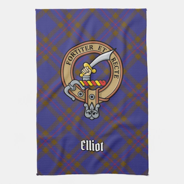 Linge De Cuisine Clan Elliot Crest sur Tartan moderne (Vertical)