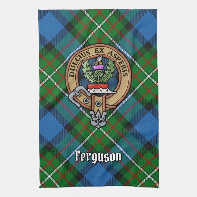 Linge De Cuisine Clan Ferguson Crest sur Tartan Kitchen Towen (Vertical)