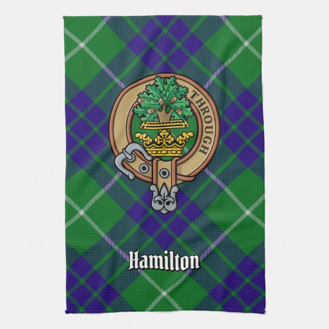 Linge De Cuisine Clan Hamilton Crest sur la chasse Tartan (Vertical)