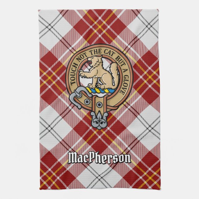 Linge De Cuisine Clan MacPherson Crest sur la robe rouge Tartan (Vertical)