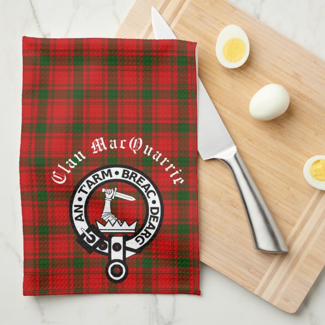 Linge De Cuisine Clan MacQuarrie Tartan et Crest (Quart Plié)