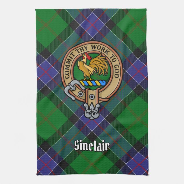 Linge De Cuisine Clan Sinclair Crest sur la chasse Tartan (Vertical)