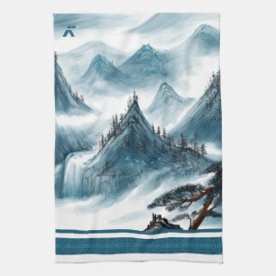 Linge De Cuisine Classic Bleu Blanc Chinoiserie Montagnes Peinture