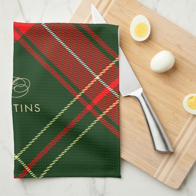 Linge De Cuisine Classic Holiday Plaid Nom de famille Noël (Quart Plié)