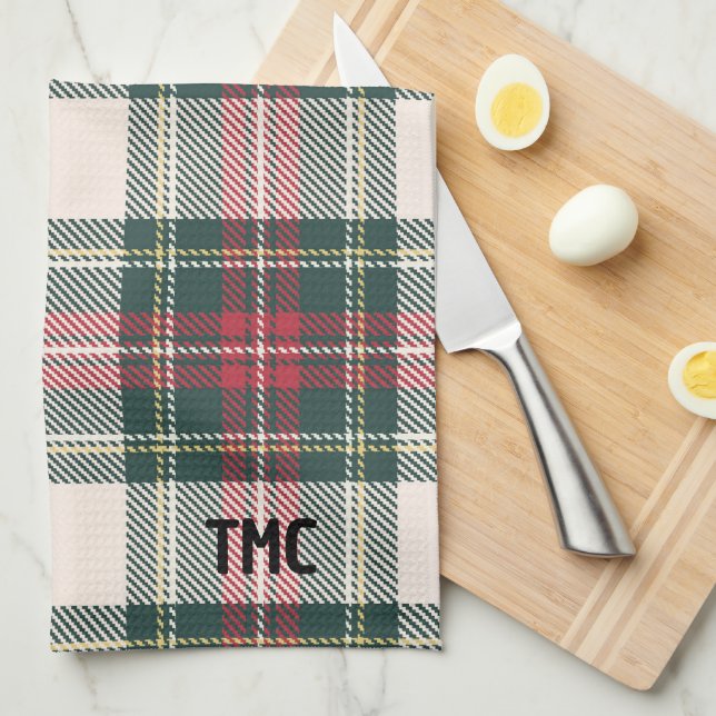 Linge De Cuisine Classic Holiday Tartan Plaid Initiales Festive Soc (Quart Plié)
